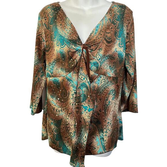 Obe Vintage Y2K Paisley Babydoll V-Neck Whimsigoth Sequins Knit Top Fairy sz 1X - Picture 1 of 16